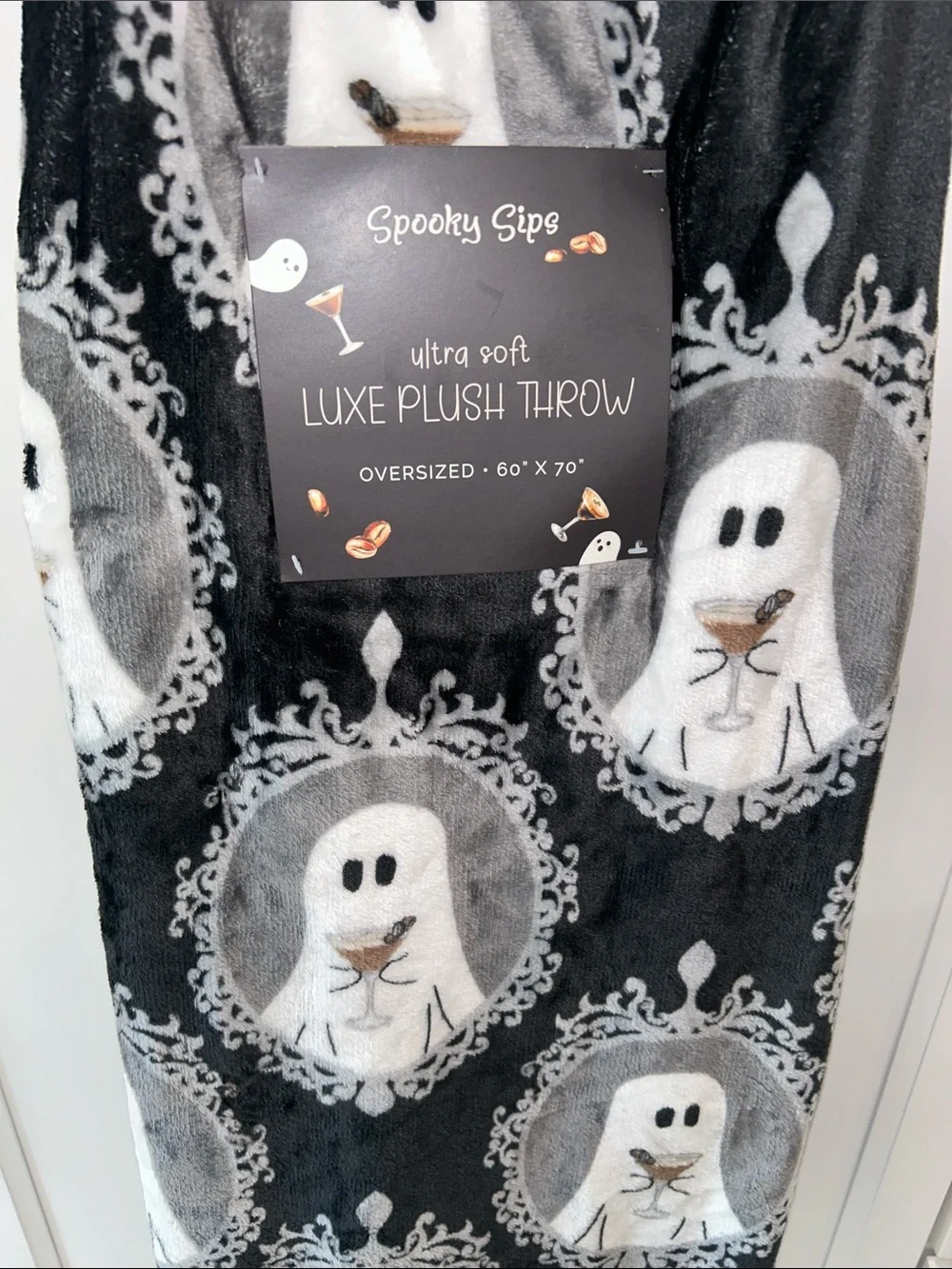 Spooky Sips Ghost Martini Halloween Oversized Throw Blanket 60”x70”